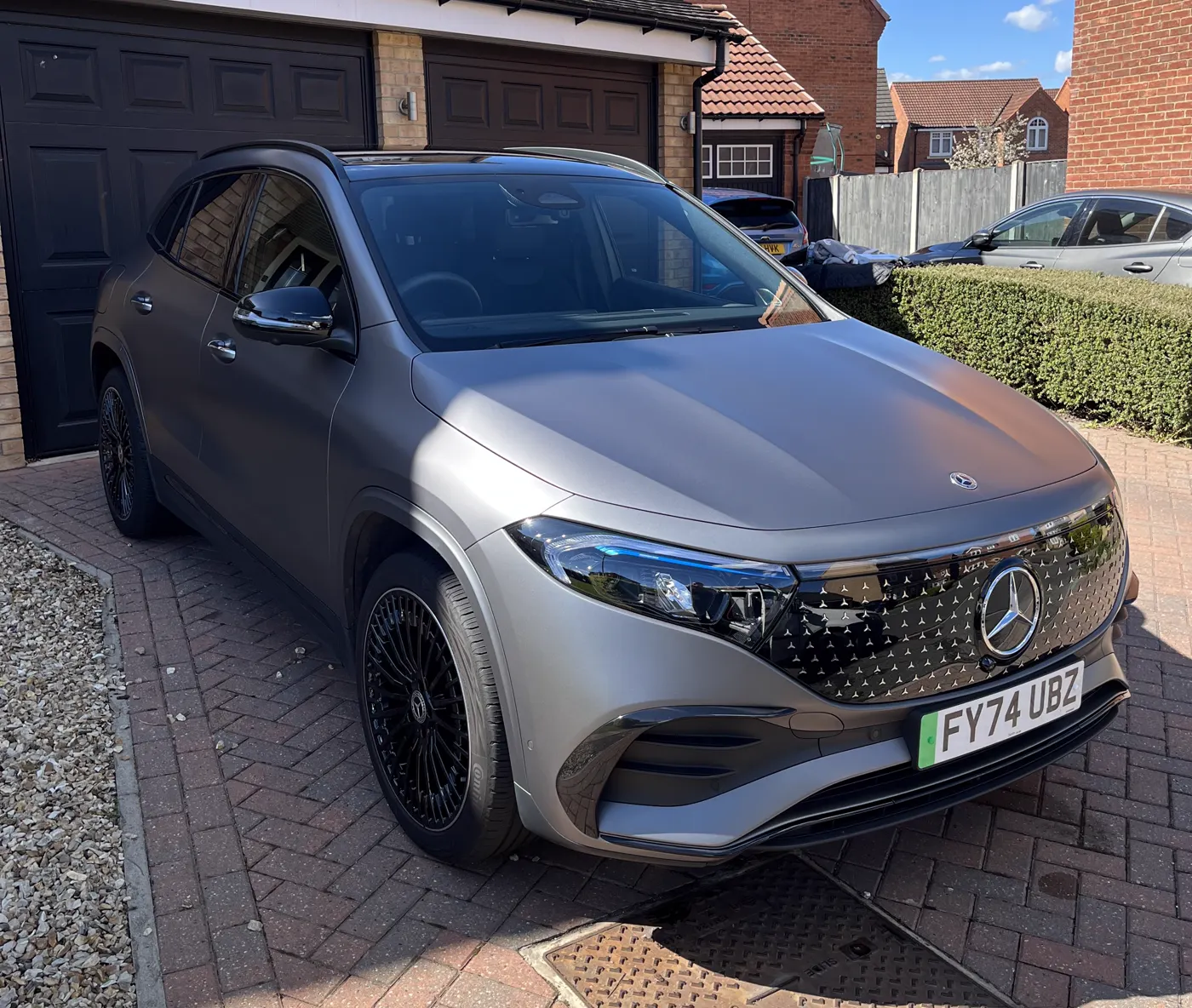 Grey Mercedes 4x4 front exterior after a mobile detail