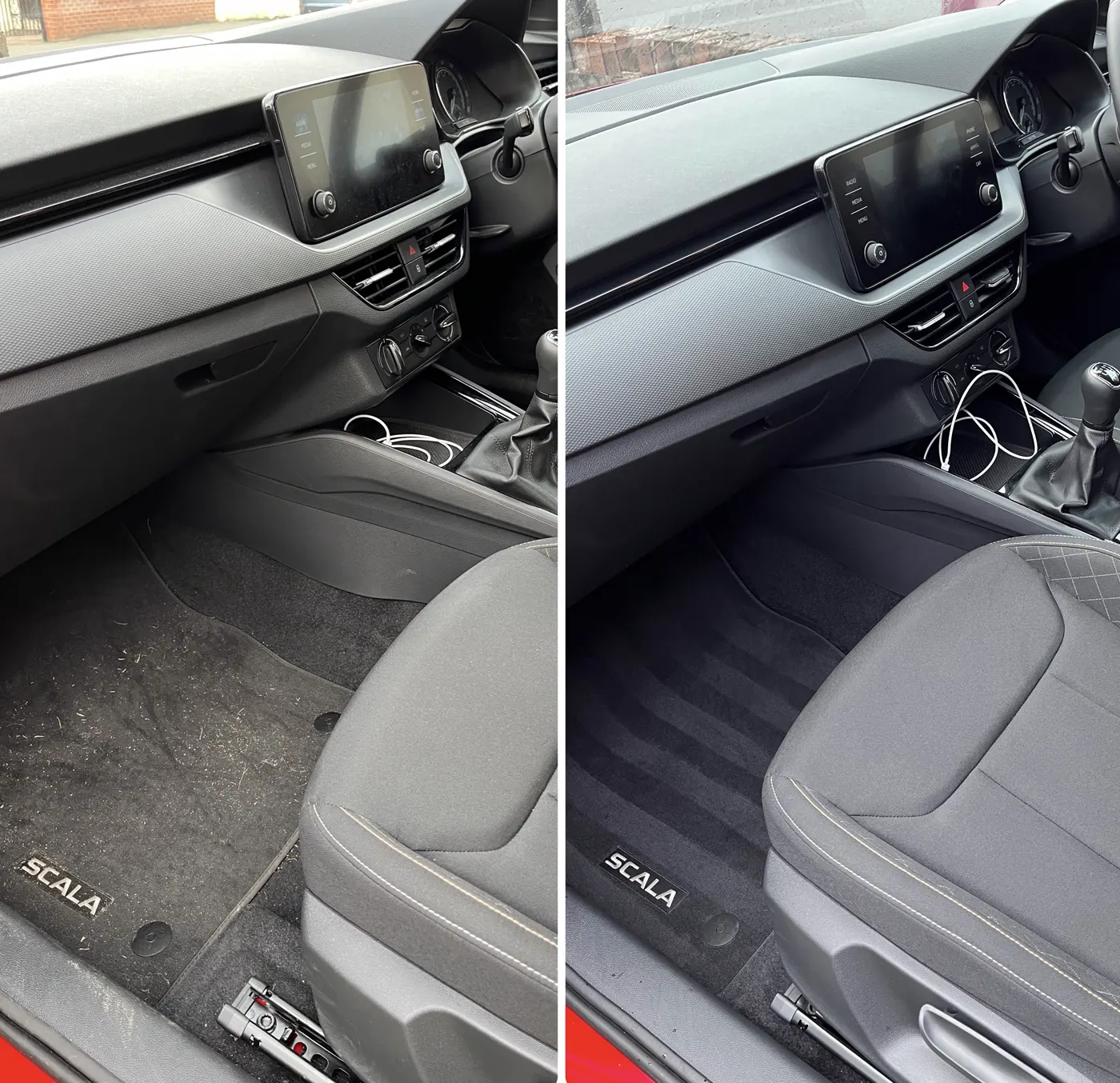 Professional car interior detailing before and after in Rotherham